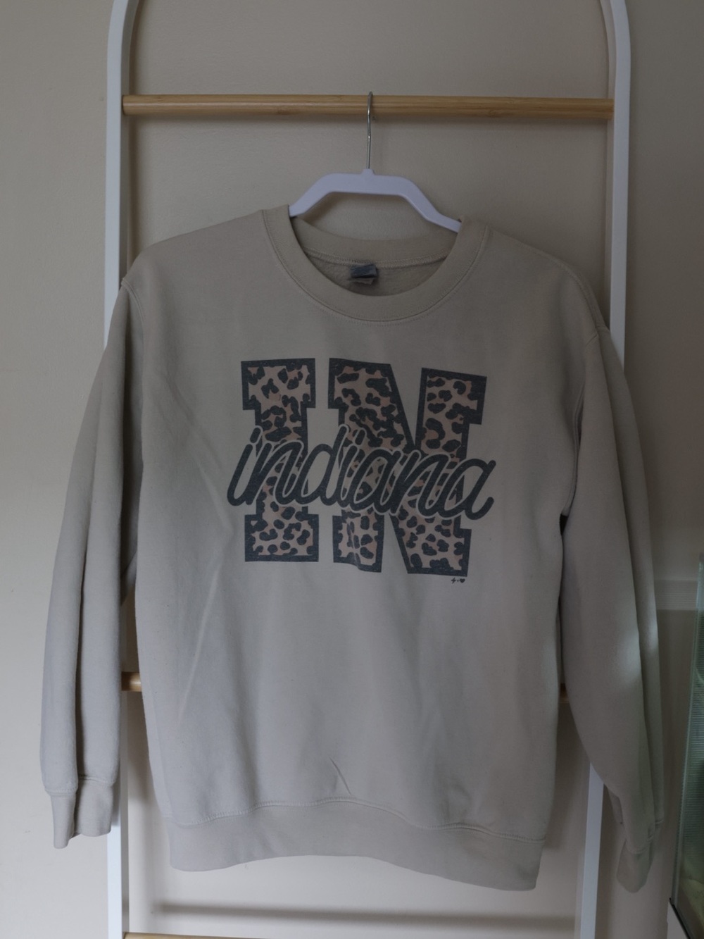 Gildan Cream Indiana Leopard Graphic Crewneck Sweatshirt